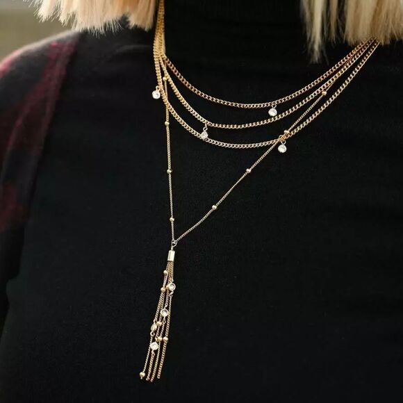 ettika Jewelry - Ettika X Rachel Zoe Chloe Tassel Necklace Yellow Gold Layered Lariat Collar